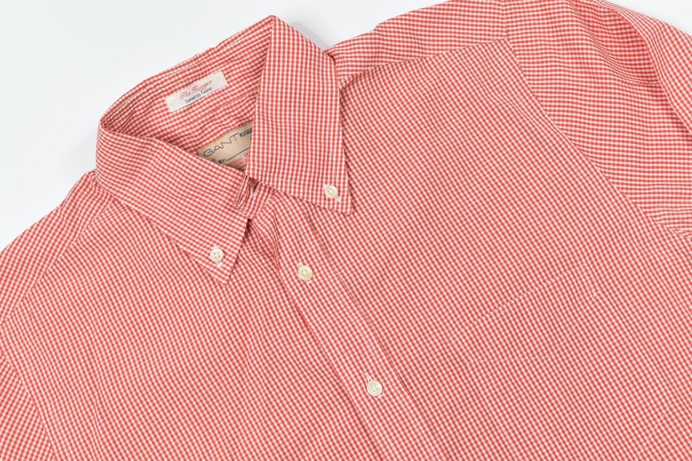 Vintage Gant Rugger Shirt Mens Medium Red Check Long Sleeve Button-Down Cotton